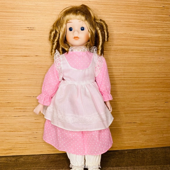 Vintage large doll blonde hair dress pink w shoes